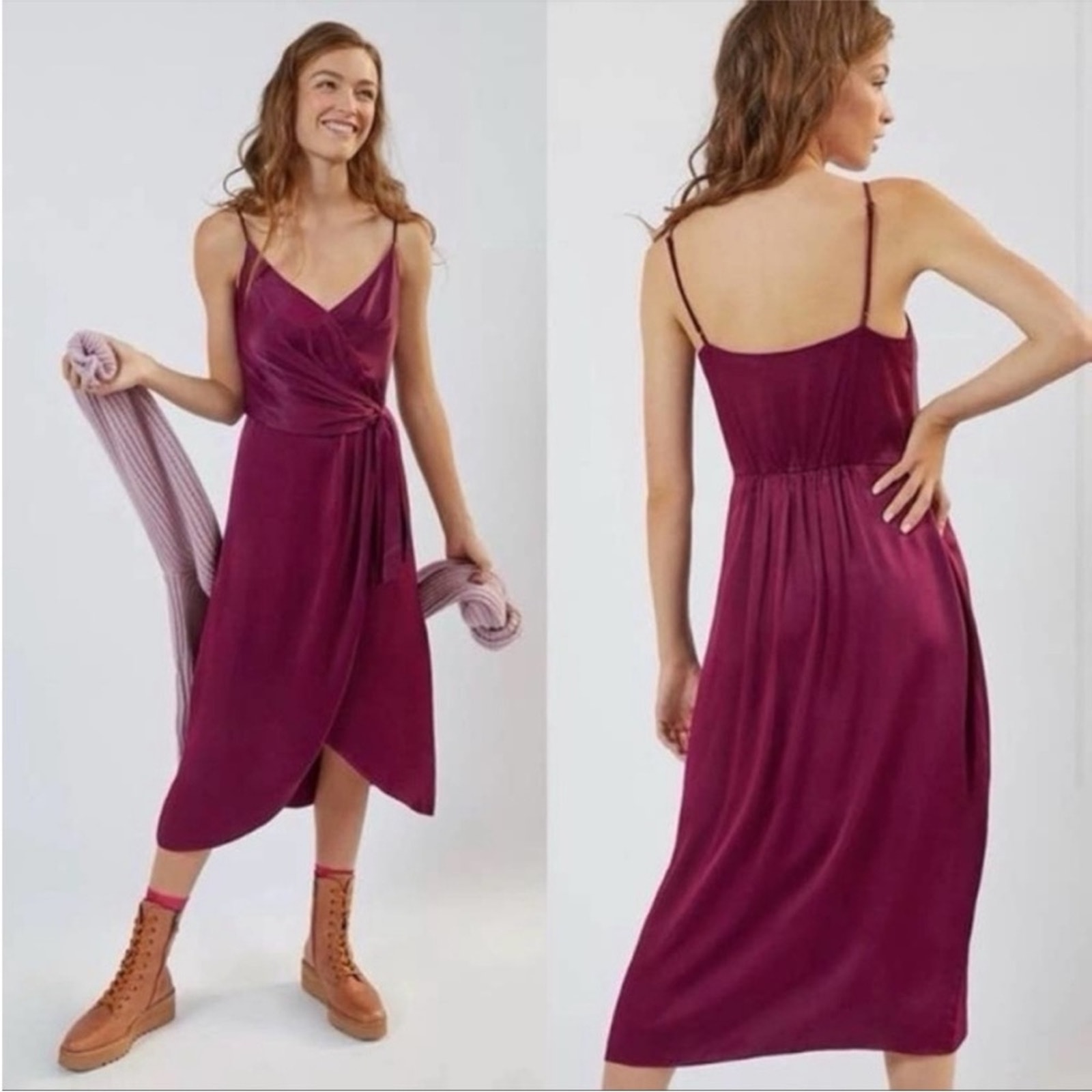 Anthropologie Giverny Midi Dress Size 4 Purple New Satin